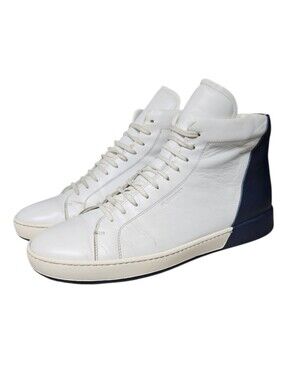JIL SANDER | White and Navy Blue High-Top Men's Sneakers in Size EU 45 / US 11.5